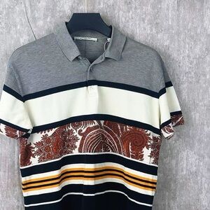 Authentic Givenchy Gray and Multicolor Patterned Polo Shirt